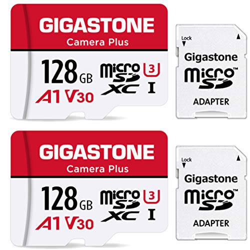 Gigastone 128GB 2-Pack 마이크로 SD 카드, 카메라 플러스, 고프로, 액션 카메라, 스포츠 카메라,  고속 100MB/ S, 4K 비디오 레코딩, 마이크로 SDXC UHS-I A1 V30 U3 Class 10