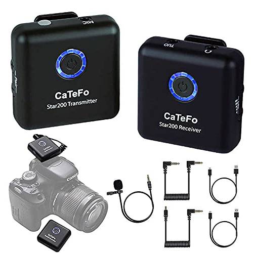 CaTeFo Star200T1 2.4GHz 무선 라발리에 마이크,마이크로폰 시스템 카메라, 작은 전방향 라펠 마이크 호환가능한 DSLR 카메라 캠코더 아이폰 안드로이드 스마트폰 태블릿, 태블릿PC, 200’ ft 오디오 레인지