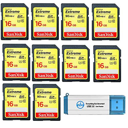 SanDisk 익스트림 16 GB SD 카드 (10 팩) 스피드 Class 10 UHS-1 U3 C10 4K HD16G SDHC 메모리 카드 호환가능한 디지털 카메라, 컴퓨터, 트레일 카메라