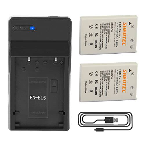 Shentec EN-EL5 배터리 (2-Pack) and LCD USB 충전기 호환가능한 니콘 EN-EL5 쿨픽스 P530, P520, P510, P100, P500, P5100, P5000, P6000, P90, P80 카메라