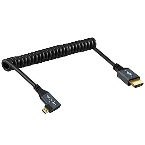 Twozoh 오른쪽 앵글드 말린케이블 마이크로 HDMI to HDMI 케이블, 마이크로 HDMI to HDMI 말린케이블 케이블 90°Degree Stretched Length 30cm to 150cm - 지원 3D/ 4K 1080p(5FT)