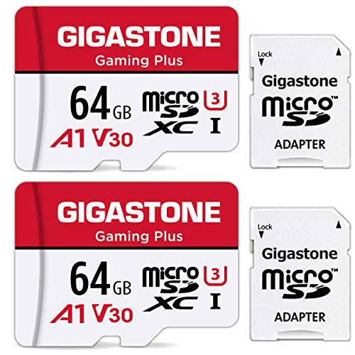 [Gigastone] 64GB 2-Pack 마이크로 SD 카드, 게이밍 플러스, MicroSDXC 메모리 카드 Nintendo-Switch, 스마트폰, 파이어 태블릿, 태블릿PC, 4K UHD 비디오 레코딩, UHS-I U3 C10 A1 V30, up to 95MB/ S,  어댑터포함