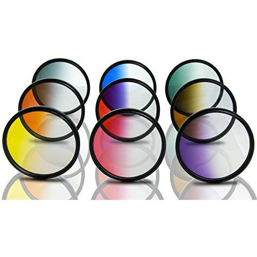 Opteka 58mm HD 멀티코팅 미터 컬러 필터 키트 디지털 SLR 카메라 포함: 레드, 오렌지, 블루, Yellow, 그린, 브라운, 퍼플, 핑크 and 그레이 ND 필터