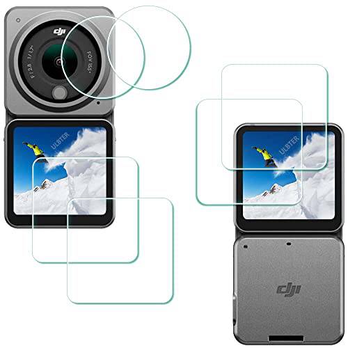 렌즈 화면보호필름, 액정보호필름 DJI 액션 2 Dual-Screen 콤보 [2+ 4Pack], ULTER 강화유리 커버 0.3mm 9H 강도 Anti-Scrach Anti-Fingerprint Anti-Bubble