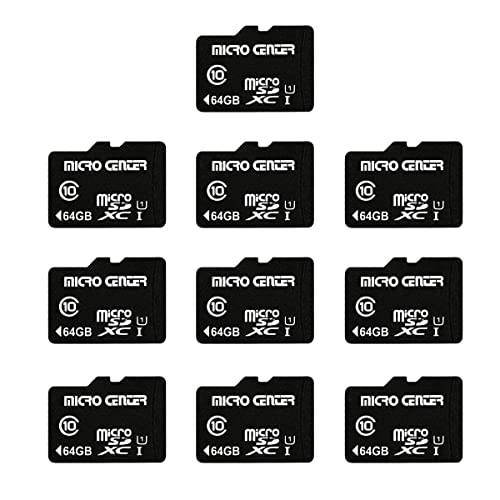 마이크로 센터 64GB Class 10 MicroSDXC 플래시 메모리 카드 10 팩 어댑터포함 휴대용 디바이스 스토리지 폰, 태블릿, 태블릿PC,  드론&  풀 HD 비디오 레코딩 - 80MB/ s UHS-I, C10, U1 (10 팩)