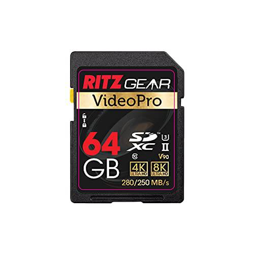V90 SD 카드 UHS-II 64GB SDXC 메모리 카드 U3 V90 A1, 익스트림 퍼포먼스 프로페셔널 Sd-Card (R 280mb/ s 250mb/ s w) Advanced DSLR, Well-Suited 비디오, Including 4K, 8K, 3D, 풀 HD 비디오