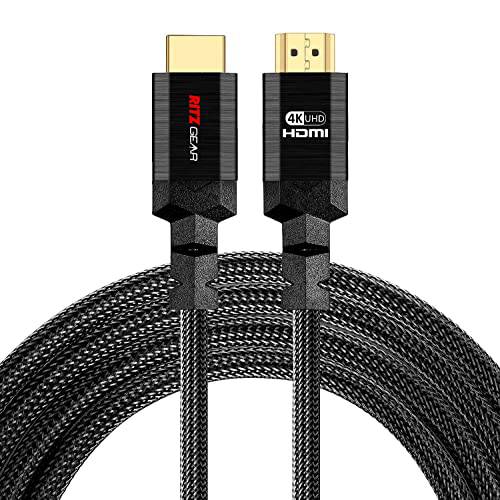 4K HDMI 케이블 12 ft [2-Pack] - 블랙 - Braided 나일론 케이블& 24K 금도금 커넥터, 리츠크래커 기어 고속 HDMI 2.0 이더넷