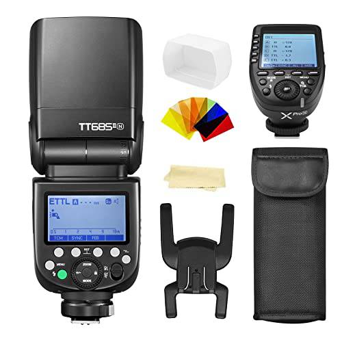 Godox TT685II-N 플래시 TTL 2.4GHz GN60 고속 동기화 1/ 8000s 카메라 스피드라이트 스피드라이트 라이트 호환가능한 니콘 카메라& Godox XPro-N 무선 플래시 트리거 송신기