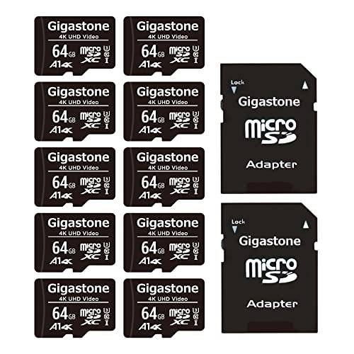 Gigastone 64GB 10-Pack 마이크로 SD 카드, 4K UHD 비디오, 감시 세큐리티 캠 액션 카메라 드론 프로페셔널, 90MB/ s 마이크로 SDXC UHS-I A1 Class 10