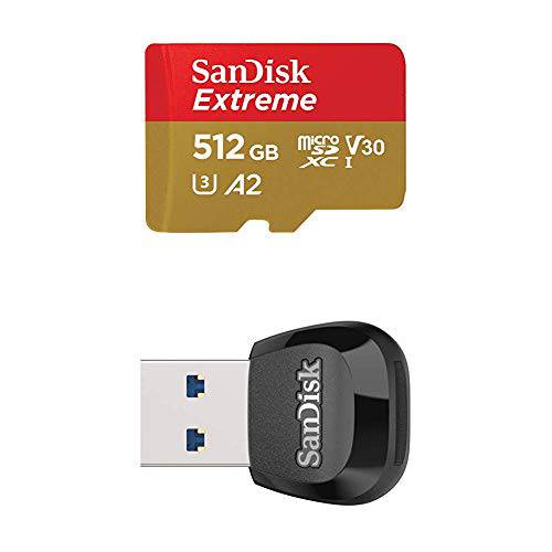 SanDisk 512GB 익스트림 마이크로SD UHS-I 카드 어댑터포함 - up to 160MB/ s SanDisk MobileMate USB 3.0 마이크로SD 카드 리더, 리더기