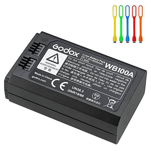 Godox WB100A 7.2V/ 3000mAh 교체용 리튬 배터리 팩 Godox AD100Pro 플래시 손전등, 플래시 라이트 and Godox V1 V1-S, V1-N, V1-C, V1-O, V1-F, V1-P 스피드라이트 USB 라이트 (업데이트 버전 of WB100 배터리)