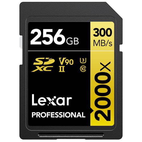 Lexar 프로페셔널 2000x 256GB SDXC UHS-II 카드, Up to 300MB/ s Read, DSLR, Cinema-Quality 비디오 카메라 (LSD2000256G-BNNNU)