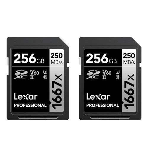 Lexar 프로페셔널 1667x 256GB (2-Pack) SDXC UHS-II 카드, Up to 250MB/ s Read, 프로페셔널 사진작가, Videographer, 애호가 (LSD1667256G-B2NNU)