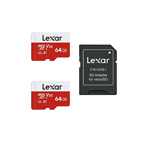 Lexar 64GB 마이크로 SD 카드 2 팩, microSDXC UHS-I 플래시 메모리 카드 어댑터포함 - up to 100MB/ S, U3, Class10, V30, A1,  고속 TF 카드 (2 마이크로SD 카드+ 1 어댑터)