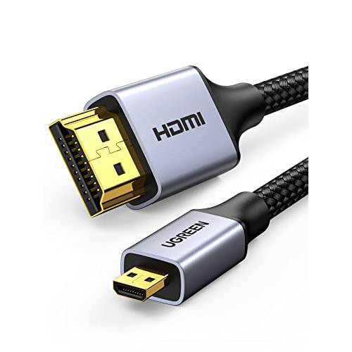 UGREEN 3.3FT 마이크로 HDMI to HDMI 케이블 4K 60Hz, 알루미늄 쉘 Braided 마이크로 HDMI 2.0 케이블 지원 HDR 3D ARC 고속 18Gbps 호환가능한 히어로 7 6 5 소니 A6000 A6300 카메라 니콘 B500 요가 3 프로