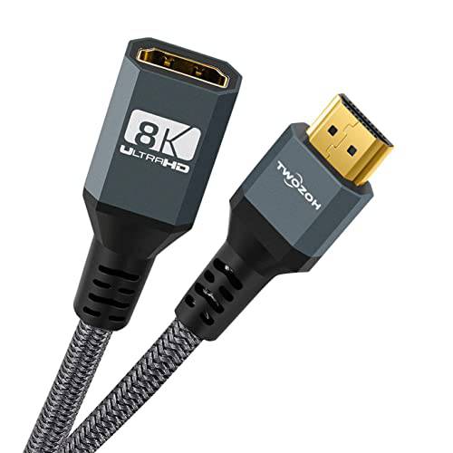 Twozoh 8K HDMI 연장 케이블, HDMI 2.1 Male to Female 케이블, 나일론 Braided HDMI 확장기 케이블 지원 8K@60Hz 4K@120Hz 48gbps（3Ft）