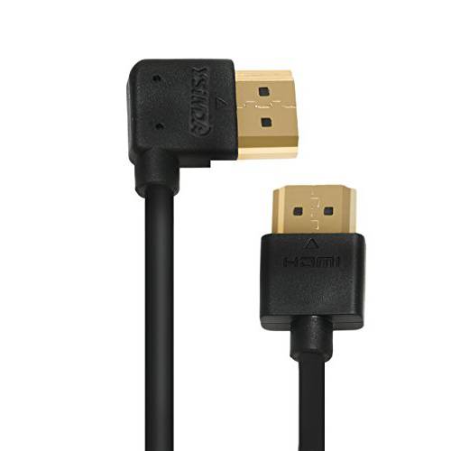 A to A HDMI 케이블, Ysimda 울트라 슬림 플렉시블 시리즈 원 포트 세이버,스토퍼 270 도 왼쪽- 앵글 A to A HDMI 2.0 High-Speed 케이블, 6ft, Golded 연결기, 18G, 지원 이더넷, 3D, 4K and 오디오 리턴