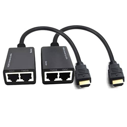 HDMI 확장기 Over Cat5e/ 6, RJ45 이더넷 to HDMI 2 포트 네트워크 어댑터 2 팩, 지원 1080p UP to 30m/ 98ft 비디오 and 오디오 HDTV HDPC PS4 STB