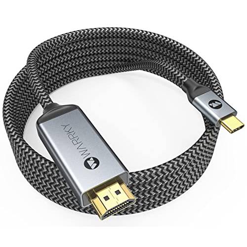 USB C to HDMI 케이블 4K, WARRKY 15ft [Braided,  고속] 썬더볼트 3 to HDMI 어댑터 호환가능한 New 아이패드, 맥북 프로/ 에어, 아이맥, 갤럭시 S20 S10 S9 S8, 서피스, Dell, HP