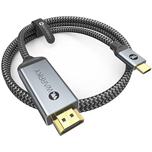 USB C to HDMI 케이블 4K, WARRKY 3.3ft [Braided,  고속] 썬더볼트 3 to HDMI 어댑터 호환가능한 New 아이패드, 맥북 프로/ 에어, 아이맥, 갤럭시 S20 S10 S9 S8, 서피스, Dell, HP