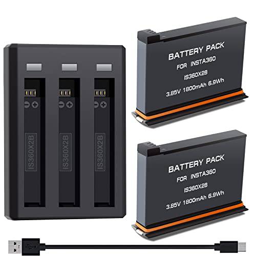 BURFLO 1800mAh 교체용 Insta360 원 X2 충전식 Battery(2 팩) and 3-Channel USB 고속충전기 호환가능한 Insta360 원 X2 Original 배터리 and 충전기 Accessories(Battery Not 방수)