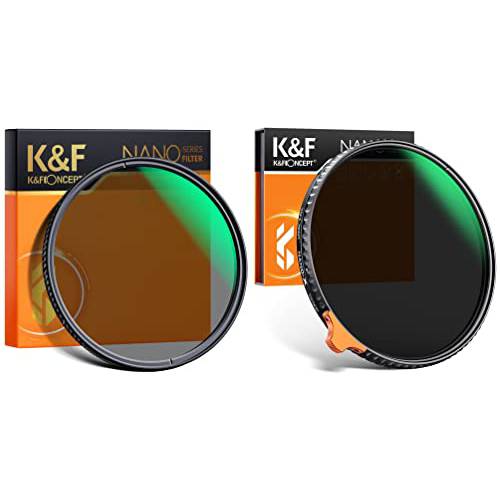 K& F Concept 82mm 가변 ND 렌즈 필터& CPL 필터 키트 (2 Pcs) 28 Multi-Layer Coaings 조절가능 HD ND2-ND400 중성 농도 필터&  원형 편광 필터 카메라 렌즈
