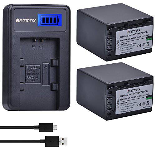 Batmax 2pcs 3900mAh NP-FV100 배터리+ LCD USB 충전기 소니 NP-FV100 소니 HDR-CX110, HDR-CX130/ B, HDR-CX160/ B, HDR-XR160, HDR-CX360V, HDR-CX560V, HDR-CX700V, HDR-PJ10, HDR-PJ30V, HDR-PJ50V