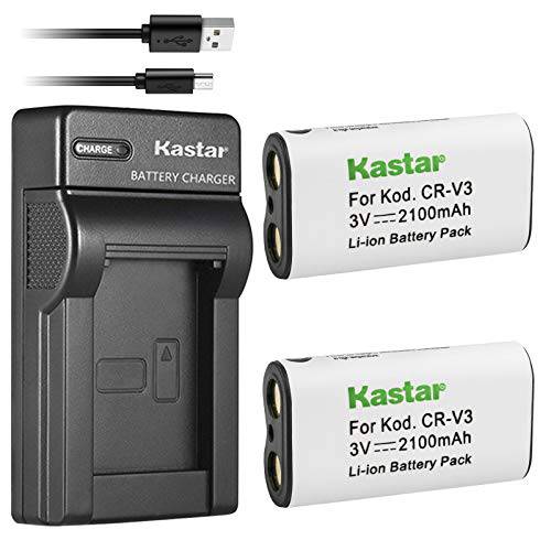 Kastar 배터리 (X2)&  슬림 USB 충전기 forr CR-V3 LB-01 and 올림푸스 C3000 D565 D-100 D-150 D-230 D-370 D-380 D-390 D-40 D-460 D-490 D-520Z D-560Z, Kodark EasyShare C310 C530 C875+ More 카메라