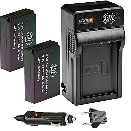 BM 프리미엄 2-Pack of LP-E12 배터리 and 충전기 캐논 EOS-M, EOS M2, EOS M10, EOS M50, EOS M50 II, EOS M100, EOS M200, SX70 HS, Rebel SL1 카메라