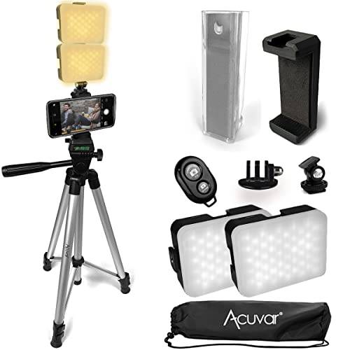 Acuvar Advanced Vlogging 키트 아이폰,  안드로이드&  카메라, 2 LED 라이트, 폰 홀더, 고프로 마운트, 블루투스 리모컨&  스크린 클리너 스탠드 라이브 스트림, 비디오 전화, 유튜브, 인스타그램 TikTok