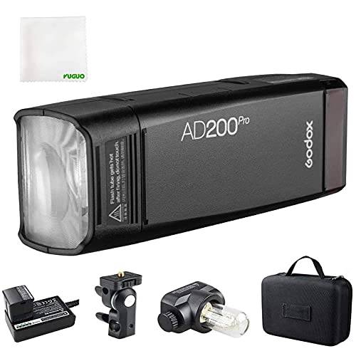 Godox AD200Pro，AD200Pro TTL 2.4G HSS 1/ 8000s 포켓 플래시 라이트 더블 헤드 200Ws 14.4V/ 2900mAh 리튬 배터리, 500 풀 파워 플래시, 0.01-1.8s 재활용