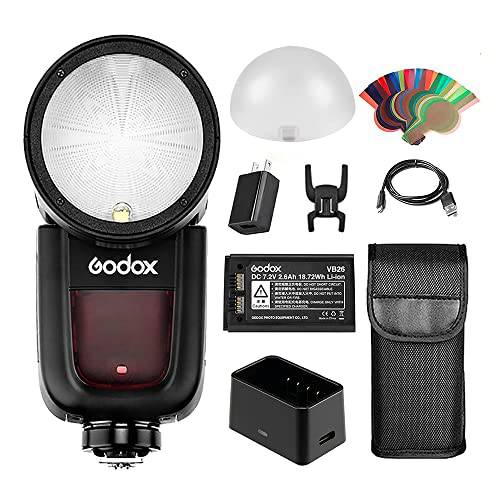 Godox V1-N 라운드 헤드 카메라 플래시 스피드라이트 AK-R11 니콘 카메라, 7.2A/ 2600mAh Li-ion 배터리, TTL 스피드라이트 2.4G 무선 시스템 1/ 8000 HSS, 1.5s 재활용 타임, 10 레벨 LED 모델링 램프