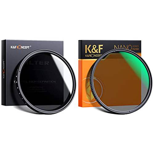 K& F Concept 55mm 가변 ND 렌즈 필터& CPL 필터 키트 (2 Pcs) 조절가능 ND2-ND400 ND 렌즈 필터&  프로페셔널 HD 원형 편광 필터 18 Multi-Layer 코팅 슈퍼 슬림 카메라 렌즈