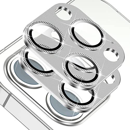 JOLOJO 2 팩 카메라 렌즈 보호 호환가능한 아이폰 13 프로/ 맥스, 알루미늄 합금 메탈& 9H 강화유리 카메라 커버 충격/ Water-Proof, 파편/ Scratch-Resistant, 케이스 친화적 - 실버 화이트