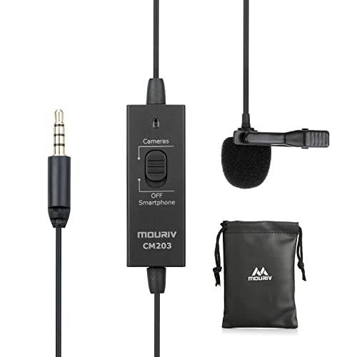 Mouriv CM203 3.5mm 라발리에 콘덴서 마이크,마이크로폰 호환가능한 아이폰, 안드로이드 스마트폰, DSLR 카메라, 캠코더 팟캐스트 유튜브