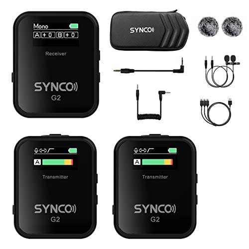 SYNCO G2-A2 라발리에 마이크,마이크로폰 시스템, 2.4G 무선 마이크,마이크로폰 and 492ft/ 150m Line-of-Sight 안정된 전송 Vlogging 유튜브 고 무선으로 on 카메라 폰 태블릿, 태블릿PC, 스마트폰