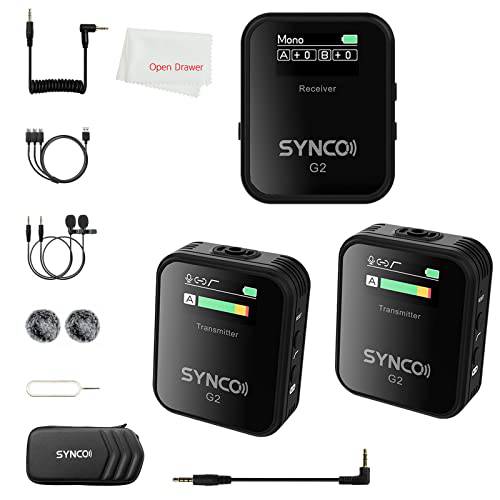SYNCO G2-A2 라발리에 마이크,마이크로폰 2.4G 라펠 마이크로폰 라발리에 마이크 시스템 스마트폰 테이블 DSLR 카메라 실시간 모니터링 유튜브 (G2-A2 마이크,마이크로폰)