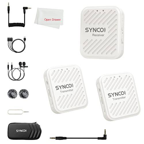 SYNCO G1(A2) 마이크,마이크로폰 2.4GHz 라펠 마이크, Wireless-Lavalier 시스템, 호환가능한 DSLR 카메라 스마트폰 캠코더, 인터뷰, 비디오 촬영, 유튜브 라이브 (화이트)