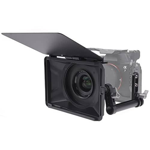 Foto4easy 미니 매트 박스, 경량 매트 박스 15mm 로드 지원 탑 깃발 DSLR 미러리스 카메라, 호환가능한 67mm/ 72mm/ 77mm/ 82mm 렌즈, 지지 4x4/ 4x5.65 필터