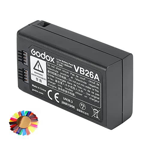 Godox V1 배터리 VB26A 7.2V/ 3000mAh Li-ion 배터리 Godox V1S V1N V1C V1F V1O V1 플래시 and V860III V860III-S V860III-C V860III-N V860III-O V860III-F V850III AD100PRO w/ 컬러 Filter(Upgraded VB26)