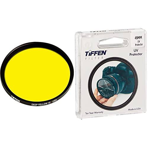 Tiffen 49mm 15 필터 ( Yellow)& 49UVP 49mm UV 프로텍트 카메라 렌즈 필터, 블랙