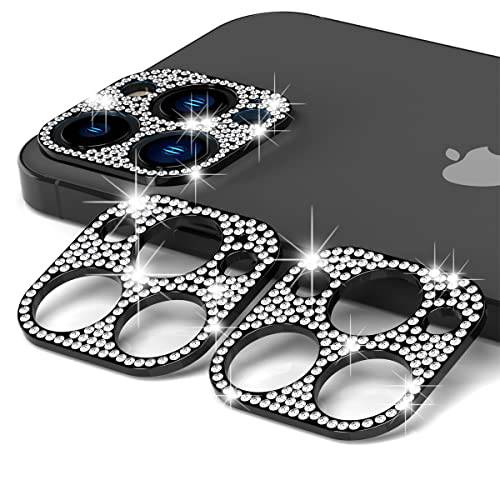 Suoman 3-Pack 다이아몬드 카메라 렌즈 보호 아이폰 13 프로 6.1 인치/ 아이폰 13 프로 맥스 6.7 인치 카메라 렌즈 프로텍트 필름, No 강화유리 다이아몬드 알루미늄 합금 프레임 보호 - Diamond-Black