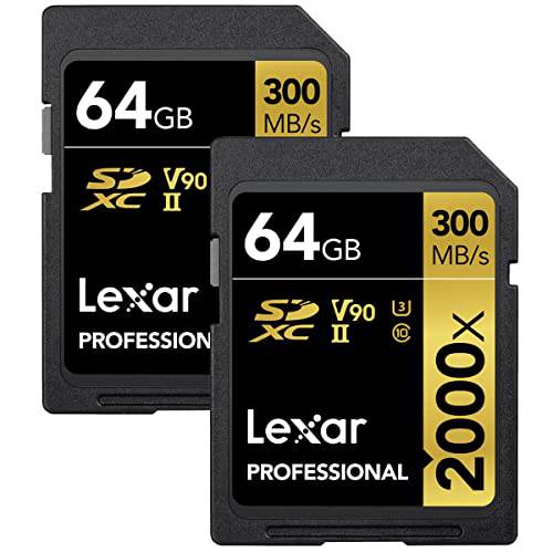 Lexar 프로페셔널 2000x 64GB SDXC UHS-II 메모리 카드, 300MB/ s Read, 260MB/ s Write, 2-Pack
