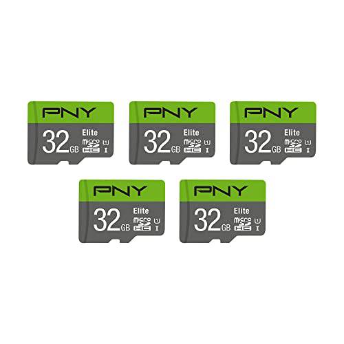PNY 32GB Elite Class 10 U1 microSDHC 플래시 메모리 카드 5-Pack - 100MB/ S, Class 10, U1, 풀 HD, UHS-I, 마이크로 SD