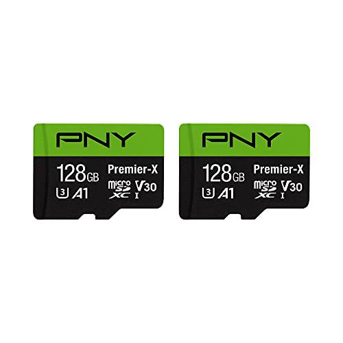 PNY 128GB Premier-X Class 10 U3 V30 microSDXC 플래시 메모리 카드 2-Pack - 100MB/ S, Class 10, U3, V30, A1, 4K UHD, 풀 HD, UHS-I, 마이크로 SD