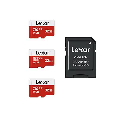 Lexar 32GB 마이크로 SD 카드 3 팩, microSDHC UHS-I 플래시 메모리 카드 어댑터포함 - up to 100MB/ S, U1, Class10, V10, A1,  고속 TF 카드 (3 마이크로SD 카드+ 1 어댑터)