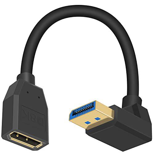 Poyiccot DisplayPort,DP 1.4 케이블 다운 앵글드 DisplayPort,DP 연장 케이블, 90 도 DisplayPort,DP 확장기 V1.4 디스플레이 포트 케이블 케이블 up to 8K/ 60Hz, 4K/ 144Hz 지원 비디오/ 오디오, 15cm
