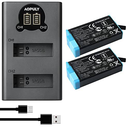AOPULY 맥스 교체용 배터리 2-Packs and 듀얼 채널 배터리 충전기 고프로 맥스 360 (완전 호환가능한 Original 고프로 맥스)