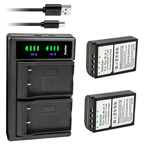 Kastar 2-Pack 배터리 and LTD2 USB 충전기 호환가능한 올림푸스 OM 시스템 BLX-1 Lithium-Ion 배터리, 올림푸스 OM 시스템 BCX-1 Lithium-Ion 배터리 충전기, 올림푸스 OM 시스템 OM-1 미러리스 카메라