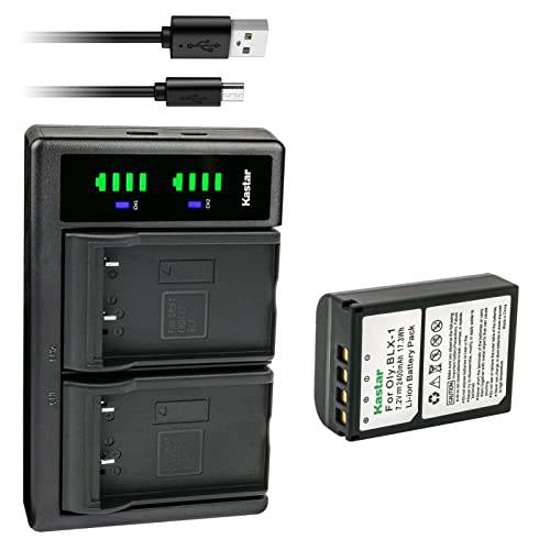Kastar 1-Pack 배터리 and LTD2 USB 충전기 호환가능한 올림푸스 OM 시스템 BLX-1 Lithium-Ion 배터리, 올림푸스 OM 시스템 BCX-1 Lithium-Ion 배터리 충전기, 올림푸스 OM 시스템 OM-1 미러리스 카메라